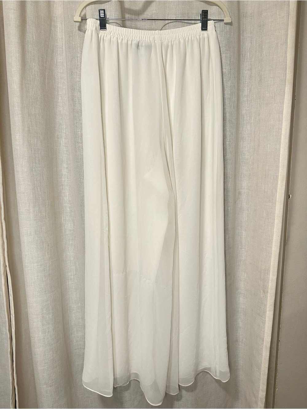 VTG Old Money Ivory Chiffon Flowy Wide Leg Sheer Pant Quiet Luxury Resortwear 12